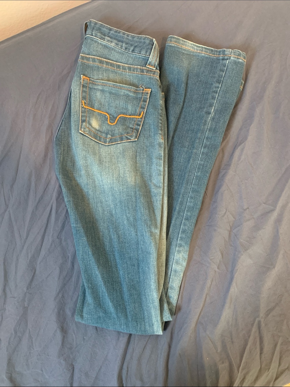 Kimes Ranch Medium Blue Straight Leg Jeans with Orange Stitching